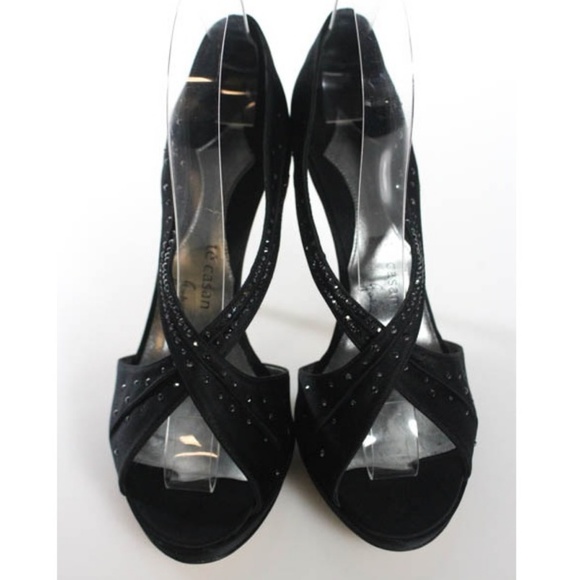 Black Rhinestone Natalie Portman Strappy Heels 38 - Picture 2 of 5